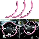 Mandark 3PCS Carbon Fiber Car Steering Wheel Cover, Anti-Skid Leather Vehicle Segmented Steer Wheel Protector, Auto Interior Protection Guard Accessories, Universal for Most Cars (Pink)