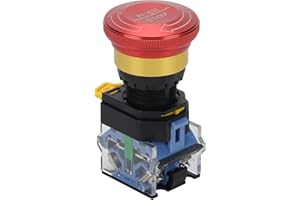 MARSTEK Emergency Stop Button 22mm Latching Push Button Switch, Aluminum Alloy Round E-Stop Switch, IP65 Waterproof Self-Locking Shut Off Switch, 10 Amp 1NO 1NC 440V (10 A)
