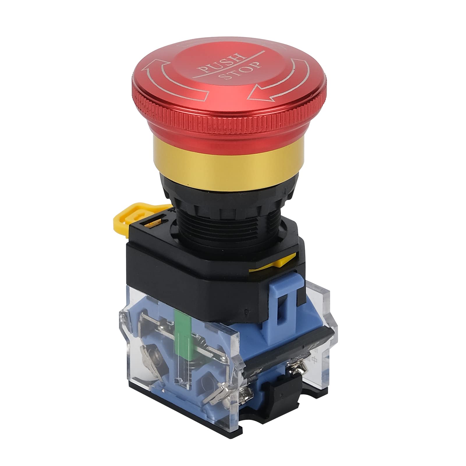 Photo 1 of Emergency Stop Button 10 Amp 22mm Latching Push Button Switch, Aluminum Alloy Round Emergency Stop Switch, IP65 Waterproof Self-Locking E Stop Emergency Shut Off Switch, 1NO 1NC 440V (Type A)