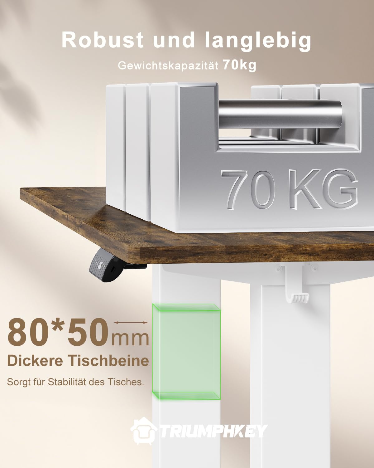 TRIUMPHKEY Höhenverstellbar Schreibtisch groß 200x80cm mit USB Ladeanschluss, 3 Memory-Steuerung Schreibtisch Höhenverstellbar Anti-Kollisions Höhenverstellbarer Tisch Computertisch 8