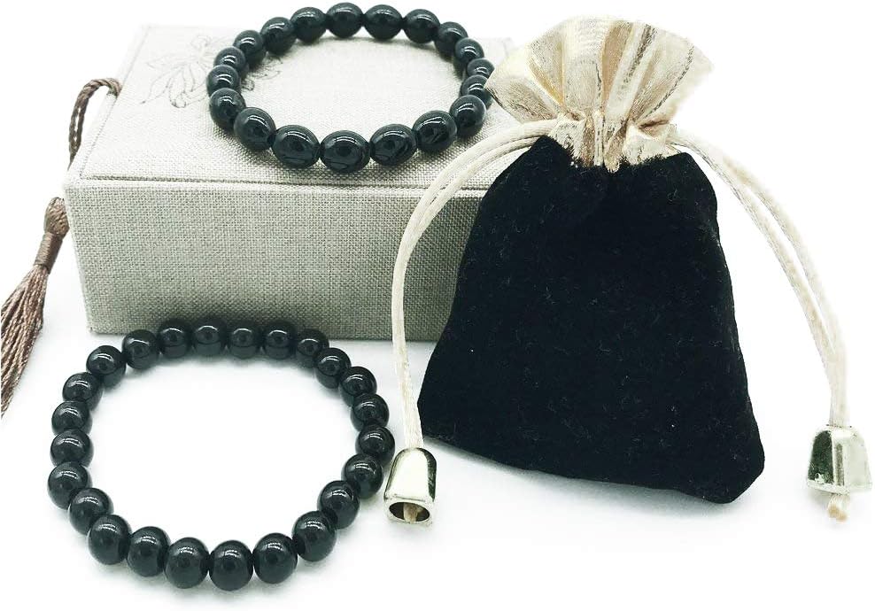 Black Tourmaline Crystal Bracelet for Women and Men Emf Protection Negative Ion Balance Energy Bracelet Set