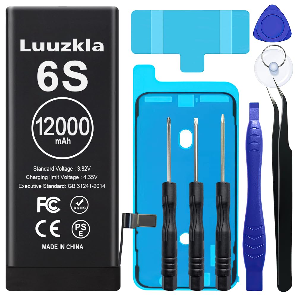 Luuzkla 12000mAh (2025 New Upgrade) Battery Compatible with iPhone 6S, Super Capacity Battery Compatible with iPhone 6S, with Full Tool Kits-0 Cycle High Capacity-24 Months Service