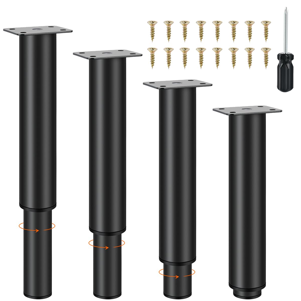 HUMOKI 4PCS Furniture Legs, Adjustable Support Leg Black, Adjustable Heavy Duty Legs 20cm, Metal Furniture Legs, Furniture Support Foot, for Sofa Table Chair Desk Kitchen Cupboard Cabinets, 20-37cm