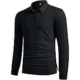 Menchfolk Men's Golf Polo Shirts, Long Sleeve Eyeglass Holder Split Hem, Business Casual 3-Button Placket Classic Fit
