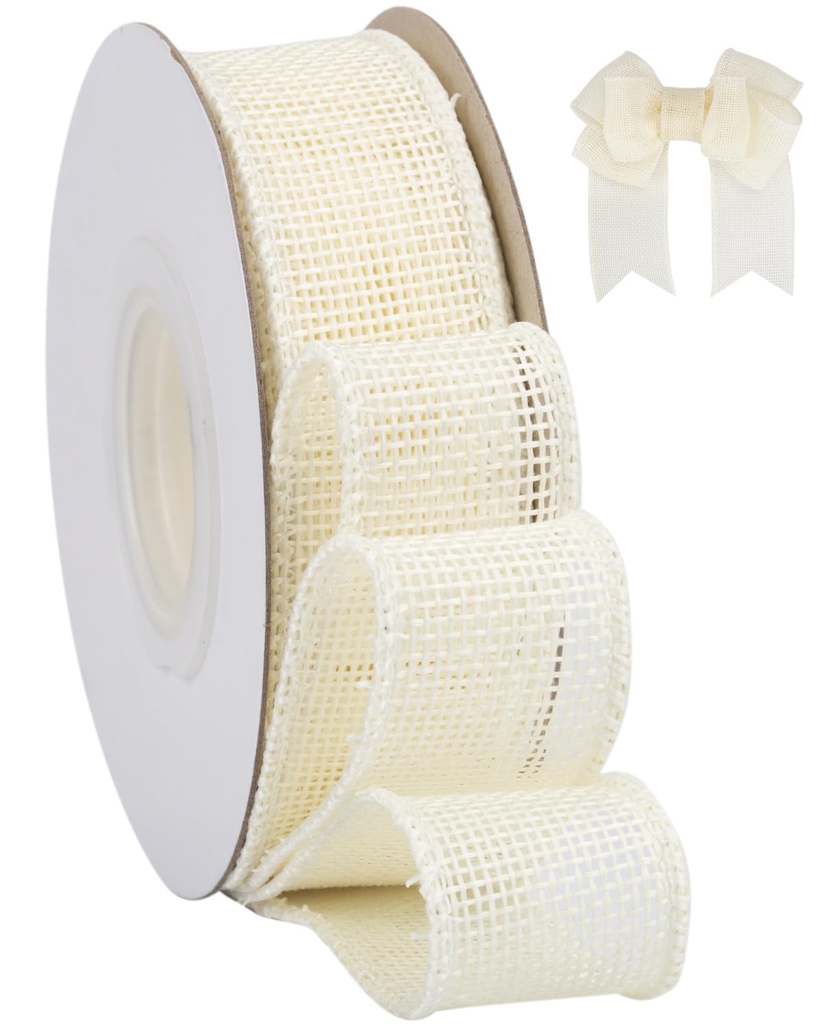 Tekdeere Burlap Ribbon 25mm x 9 Meters, Cream Wired Ribbon for Crafts, Gift Wrapping, Wreaths, Bows, Tree Decoration and Outdoor Decoration