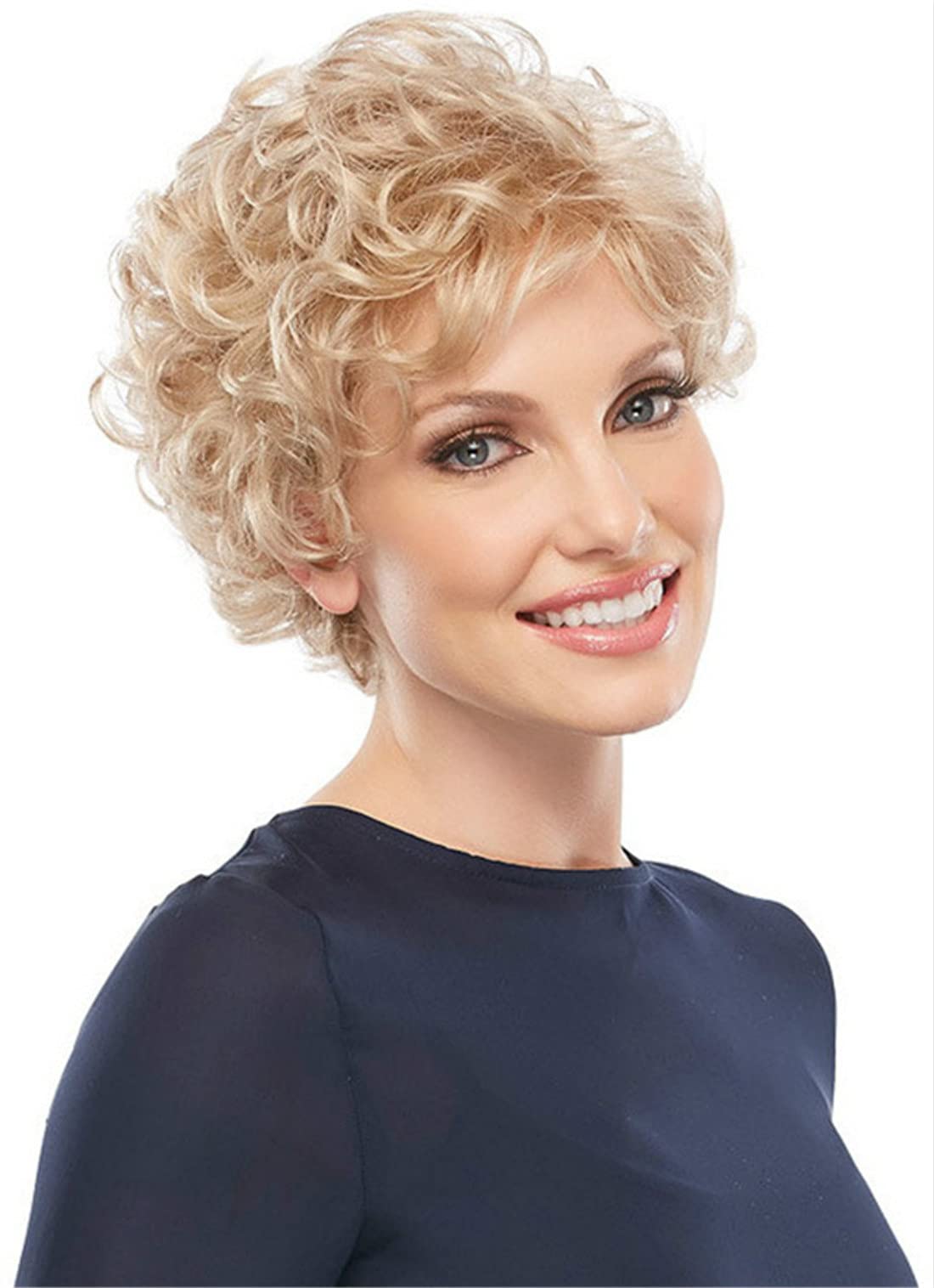 Wigs for Women Human Hair, Temperament, Curly Hair, Short Hair, Golden Wig Headgear, Natural Daily Use Hair Suitable for Middle-Aged and Old Women and Girls