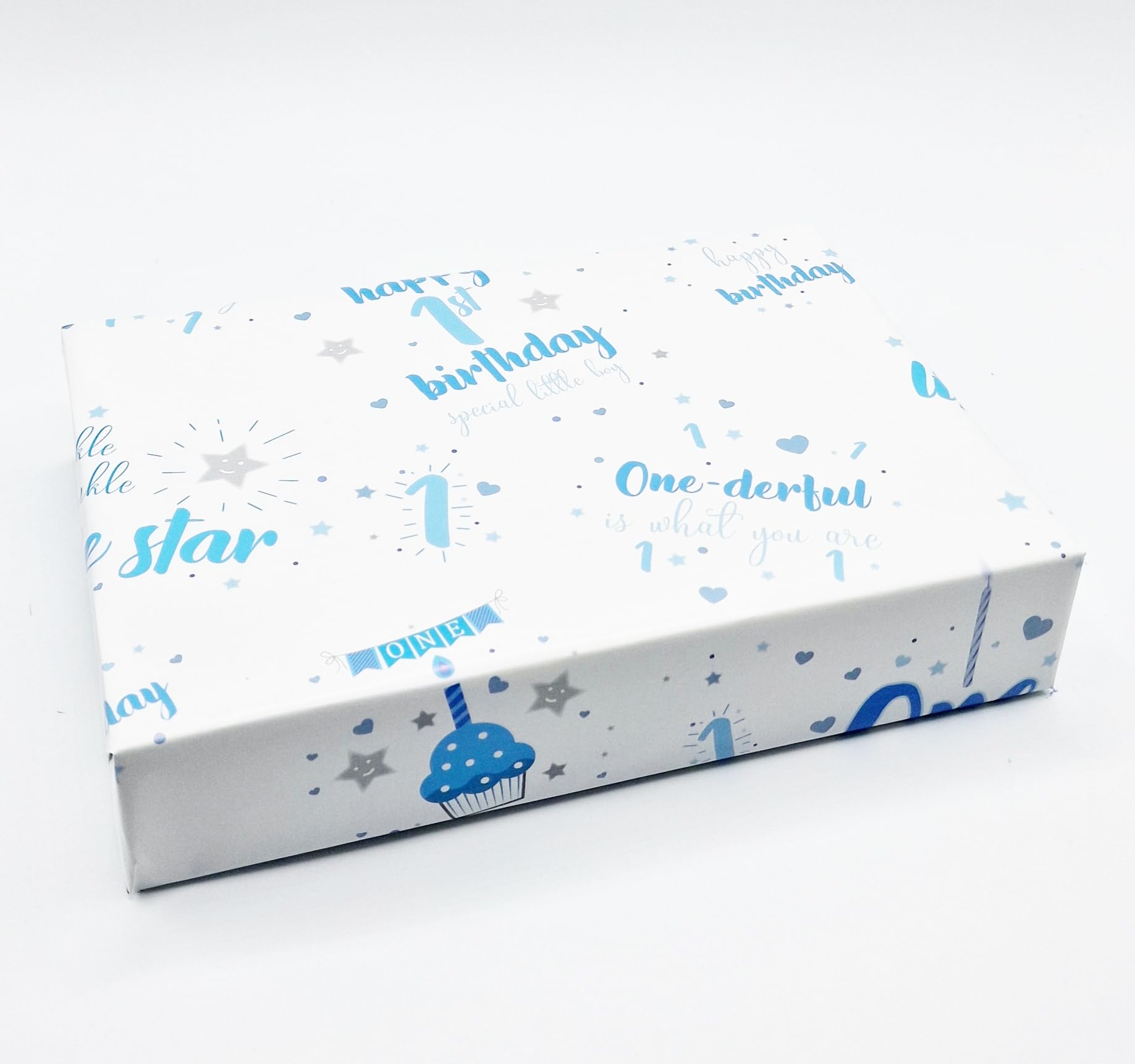 2 Sheets + 2 Gift Tags 1st Birthday Boy Wrapping Paper Age 1 Cute Birthday Giftwrap White and Blue (AWU)