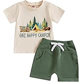 Ysfanwuxi Baby Boy First Birthday Outfit One Happy Camper T-Shirt Top and Shorts Set 2Pcs Summer 1st Birthday Clothes