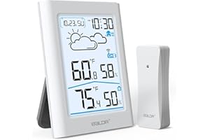 BALDR Indoor Outdoor Thermometer Wireless with Clock, Battery Powered Weather Station Indoor Outdoor, Portable Outside Temperature Monitor for Home Patio