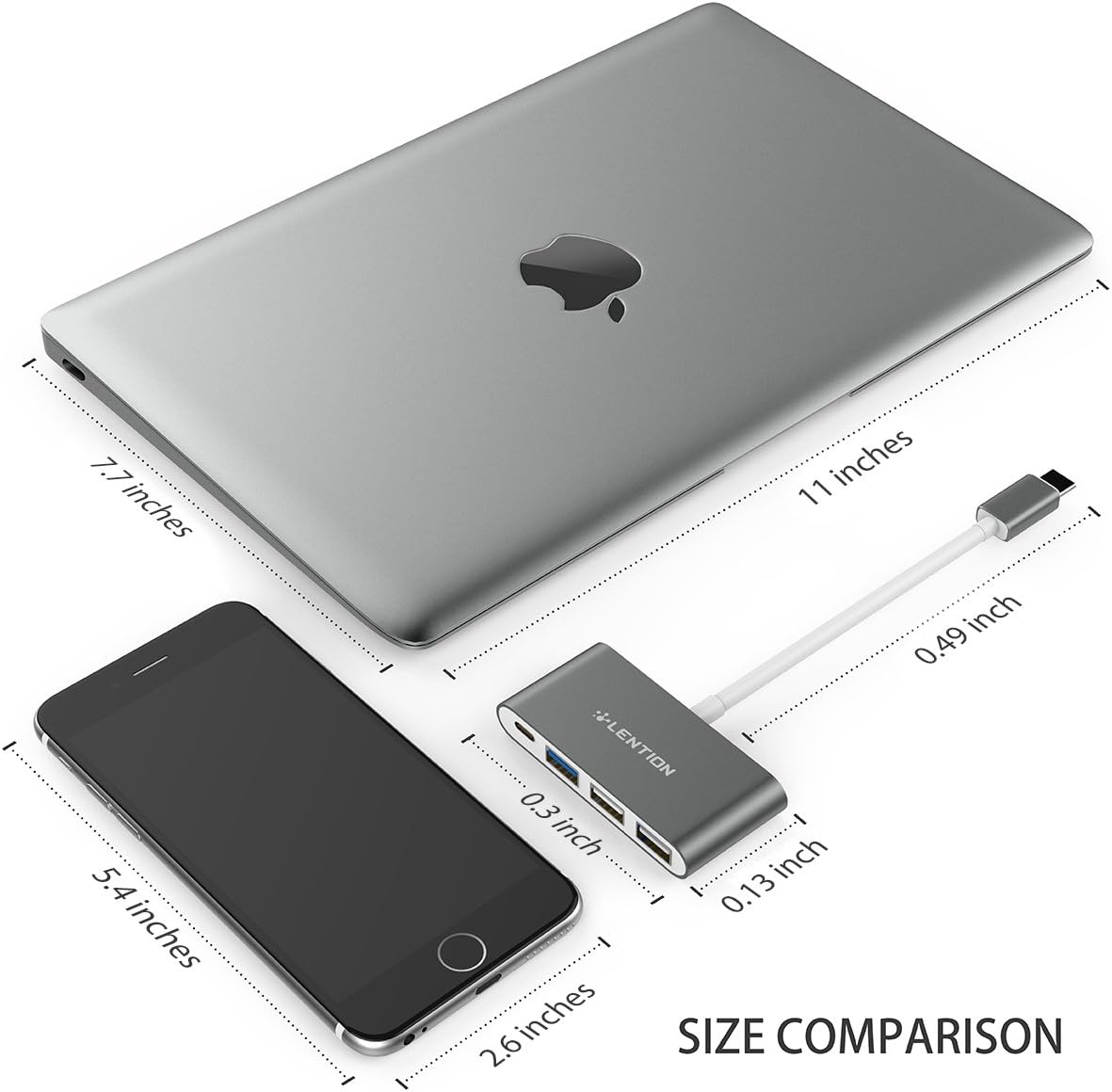 LENTION 4-in-1 USB-C Hub with Type C, USB 3.0, USB 2.0 Compatible 2020-2016 MacBook Pro 13/15/16, New Mac Air/Surface, ChromeBook, More, Multiport Charging & Connecting Adapter (CB-C13, Space Gray): Computers & Accessories