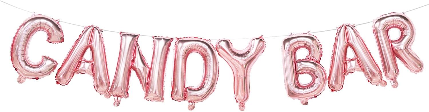 Rose Gold Candy Bar Foil Letter Balloons | Candy Bar Banner Sign | Rose Gold Wedding Decorations | Bridal Shower, Birthday Party, Engagement Party, Bachelorette Party, Baby Shower Decorations | 16inch