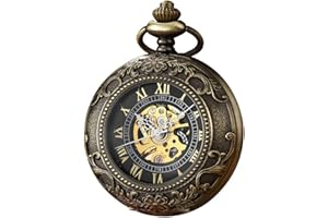 Whodoit Retro and Classical Design Green Flower Mechanical Pocket Watch, Roman Digital Dial Men's Mechanical Pocket Watch