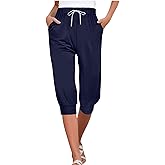 MSONWANY Women's Plus Size Capri Sweatpants Joggers Casual Sports Cropped Lounge Pants High Waisted Athletic with Pockets