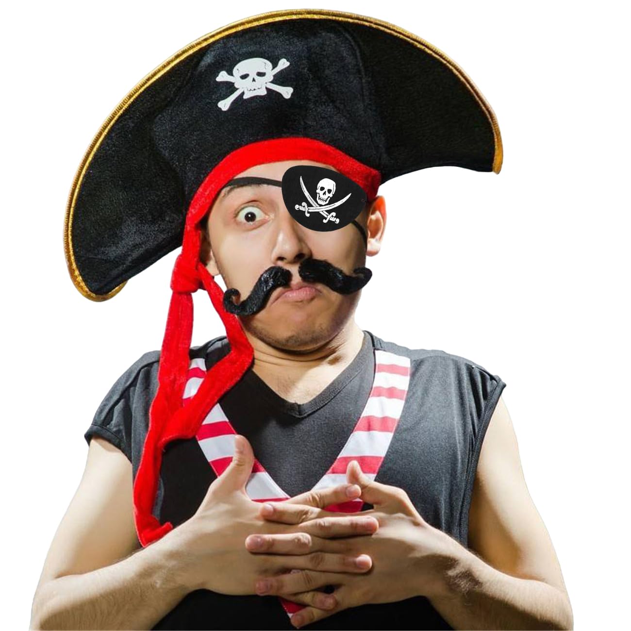 D-Fokes 2 Pieces Pirate Hat Skull Print Pirate Captain Costume Cap - Pirate Accessories Funny Party Hat Caribbean Fancy Dress