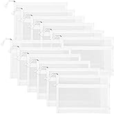 Sinzip 12 Pieces Zipper Nylon Mesh Pouch, Mesh Cosmetic Bags Makeup Bags Pencil Case, Multipurpose Travel Bags for Cosmetic School Office Supplies and Travel Accessories (2 Layers-White, A5)