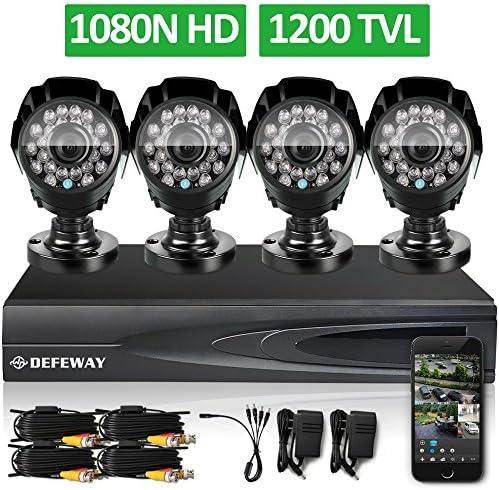 DEFEWAY 1200TVL 720P HD Outdoor Home Security Camera System 4CH 1080N HDMI DVR CCTV Video Surveillance Kit AHD Camera Set