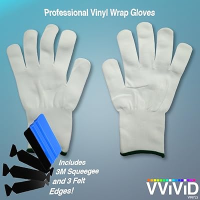 VViViD Vinyl Wrap Application Lint-Free Gloves Touch Screen Safe PLUS 3M Blue Squeegee and Felt Edge Decals x3