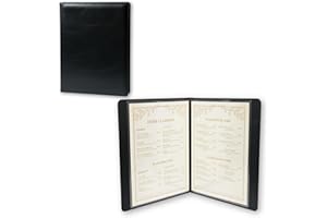 GLIMVILO Premium Faux Leather Menu Covers 4 Page 8 View - Classic Black Menu Folder, Vintage Restaurant Menu Holder with Clear Sleeves, Double Poem Holder Cover & Sheet Music Document Folder