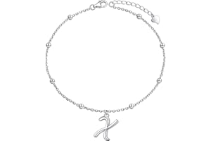 YINSHAN S925 Sterling Silver Initial Ankle Bracelets for Women, Dainty Layered Beaded Letter Anklet with Initials Cute Summer Anklets Alphabet Ankle Bracelets for Women Teen Girls