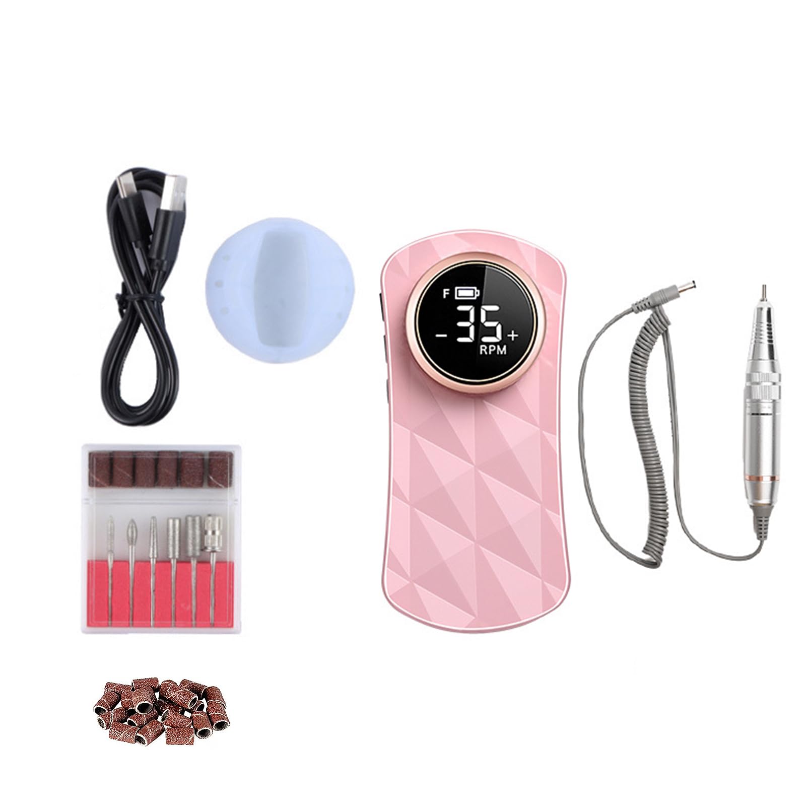 Lvpradior Portable Electric Nail Drill Machine,35000RPM Manicure Pedicure Tools E File Nail Drill with 6Pcs Nail Drill Bits and 26Pcs Sanding Bands,for Acrylic Nails,Gel Nails, Home Salon Use (Pink)