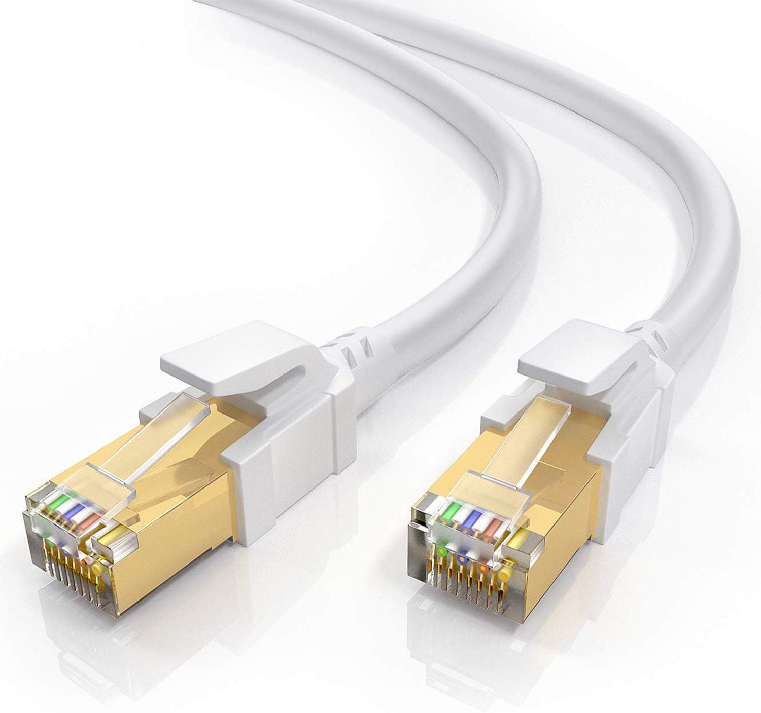 BUSOHE Cat8 Ethernet Cable 10FT, Outdoor&Indoor, Shielded RJ45 LAN Internet Network Cable, 40Gbps 2000MHz Gigabit Patch Cord Wire for Modem, Router, Xbox, Faster Than Cat7/Cat6/Cat5 Network White