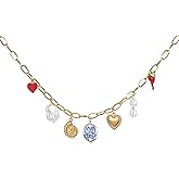 Trendy Stainless Steel Gold Plated Charm Necklace with Heart Pearl Pepper Conch Ceramic Pendant Necklace for Women Collares Chokers Jewelry