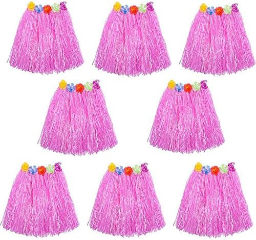 HLJgift Kid's Flowered Luau Hula Skirts Pack of 8
