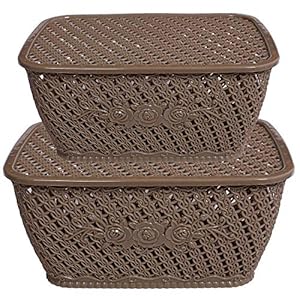 JRM’s Plastic 2 Pieces Small Size Multipurpose Solitaire Storage Basket for Kitchen, Office, Bedroom, Bath Room with Lid…