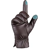 MGGMOKAY Mens Leather Gloves Lambskin Touch Screen Gloves Warm Cashmere Lined