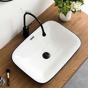 Lavabos de baño Semi empotrado Moderno Negro Blanco Cuadrado Recipiente