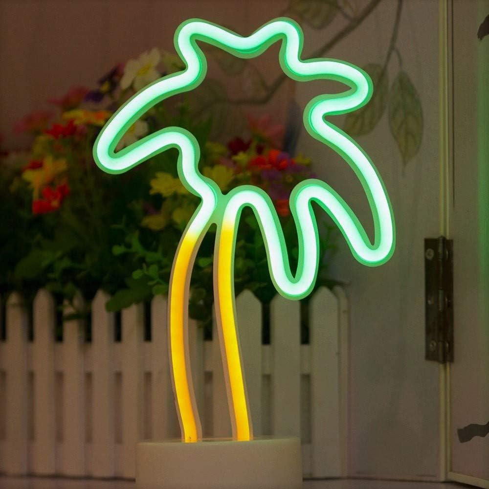FuChsun Neon Signs Light Green Coconut Palm Tree Marquee Sign Light Tropical Room and Desk Decoration(Batteries and USB Connetion)