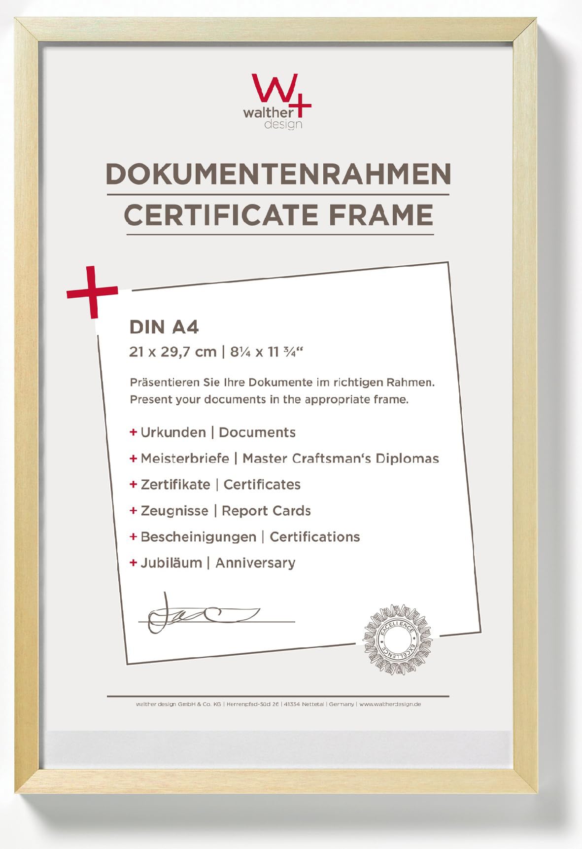 walther design Picture Frame Gold 21 x 29,7 cm (DIN A4) Aluminium Document Frame Chair Aluminium Frame AJ130G — image 1