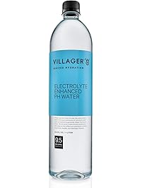Villager Goods Ionized Alkaline 9.5 pH Bottled Water, 1 Liter, (Pack of 12)