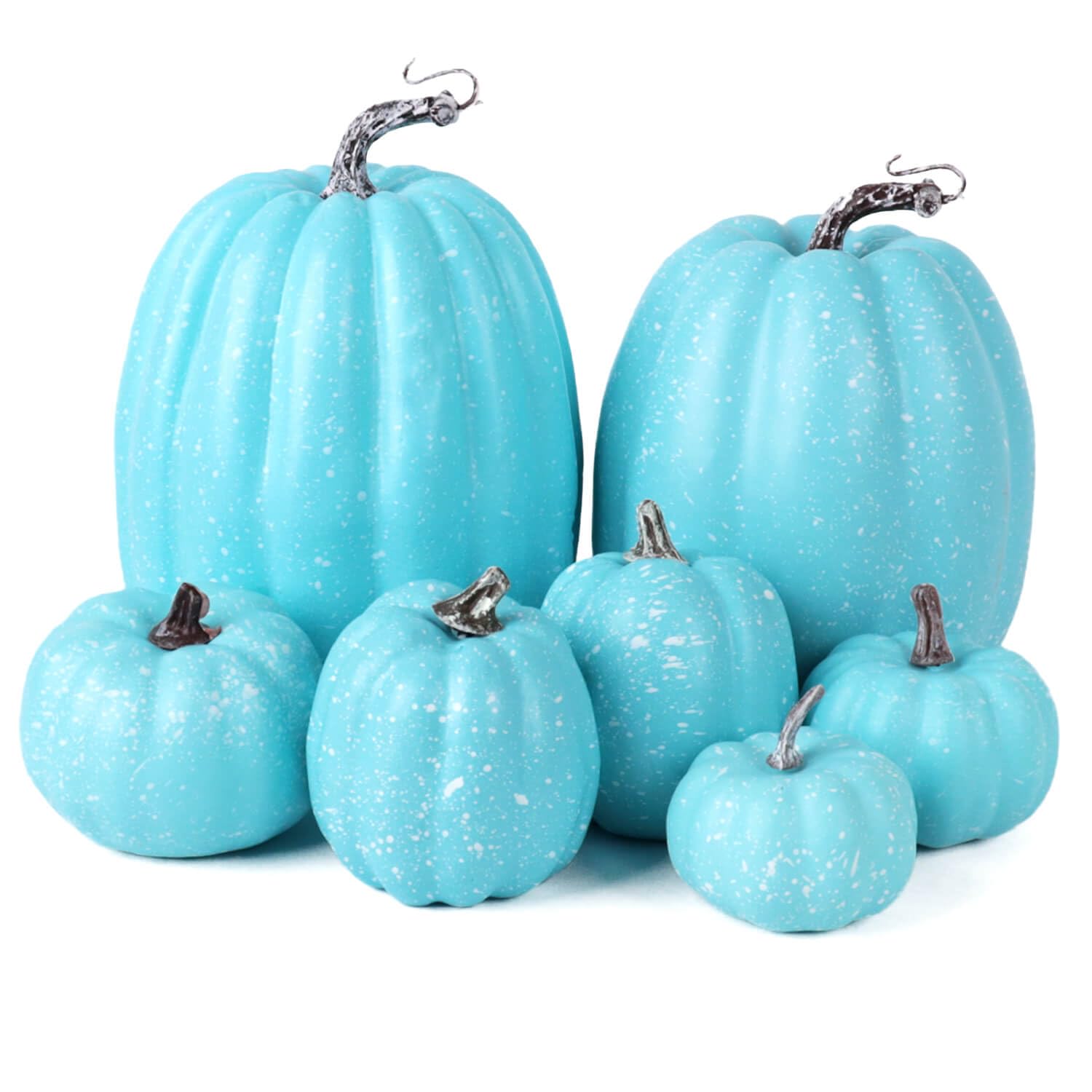 Photo 1 of vensovo 7 Pcs Assorted Blue Plastic Pumpkins for Decorating - Artificial Foam Pumpkins for Fall Decor, Thanksgiving, Halloween, Wedding & Party, DIY Craft Fake Pumpkin for Table Centerpiece