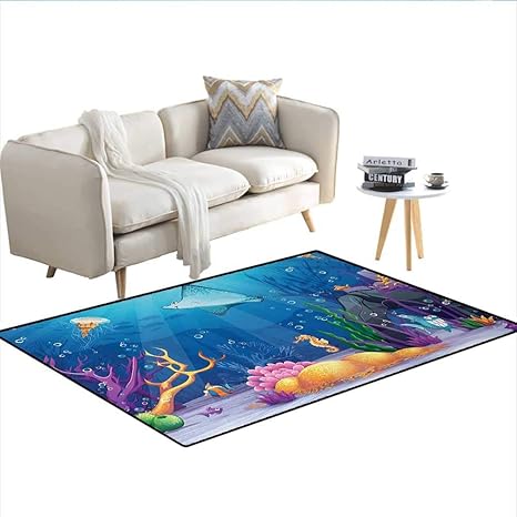 Amazon Com Floor Mat Sealife Navy Fish Moss Shells Bubbles