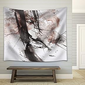 Black and Red Abstract Brush Painting - Fabric Wall Tapestry Home Decor - 51x60 inches