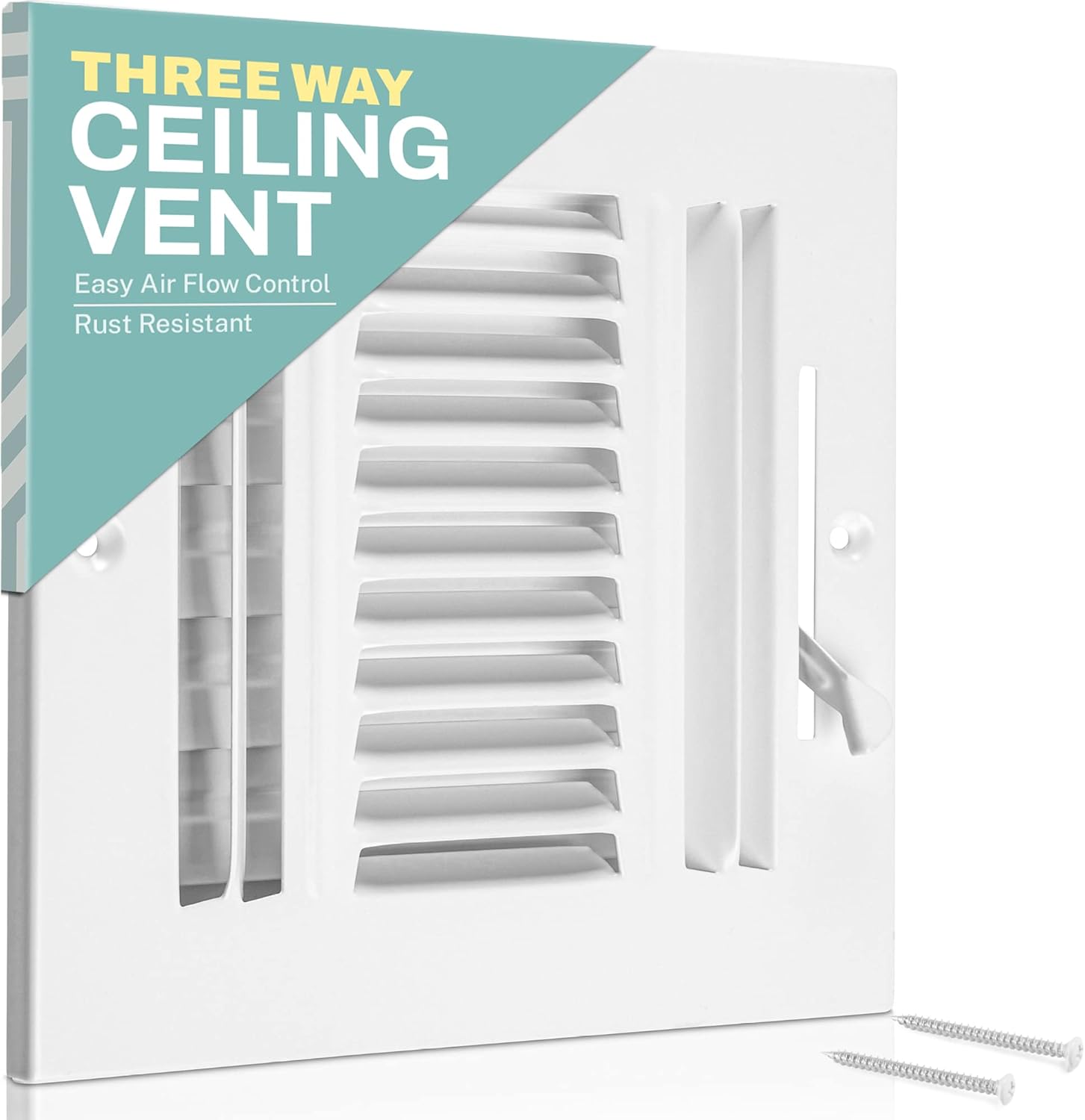 Registers, Grilles & Vents - Home Intuition Ceiling Register - Air Vent Covers for Home Ceiling or Wall - 10X10 Inch (Duct Opening) 3-Way White Grille Register Cover with Adjustable Damper for HVAC Heat and Cold Air Conditioner