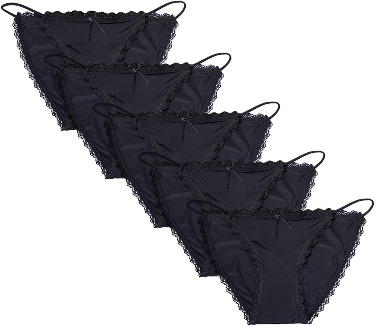Camelia Womens String Bikini Cotton and Silk Lace Two Versions Panties 4-6 Pack Sexy Underwear Briefs USA SIZE: XS-XL