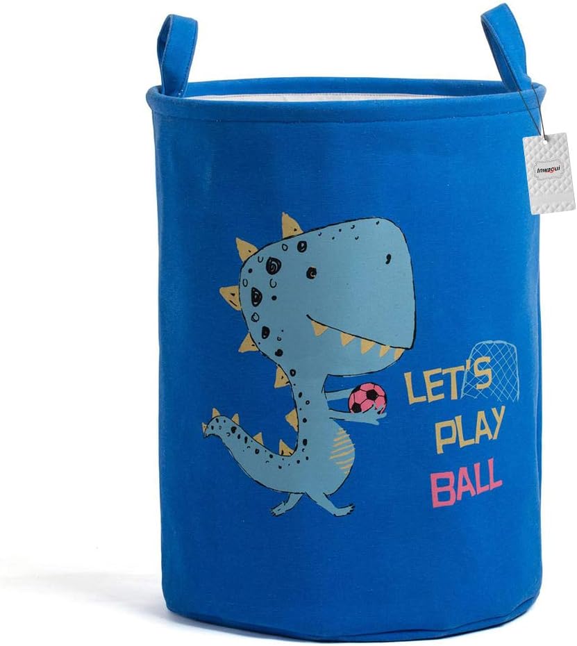 Inwagui Kids Laundry Basket Large Collapsible Fabric Storage Basket Colorful Dinosaur Hamper Nursery Toys Storage Bin - Blue