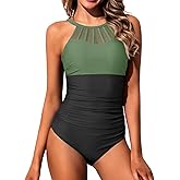 Holipick Women Tummy Control One Piece Swimsuit Modest Bathing Suit Full Coverage High Neck Swimwear