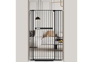 AiWMGL 55.11" Extra Tall Cat Pet Gate, Walk Through Baby Gates with Pressure Mounted Extention Kit, Auto Close and Double Loc