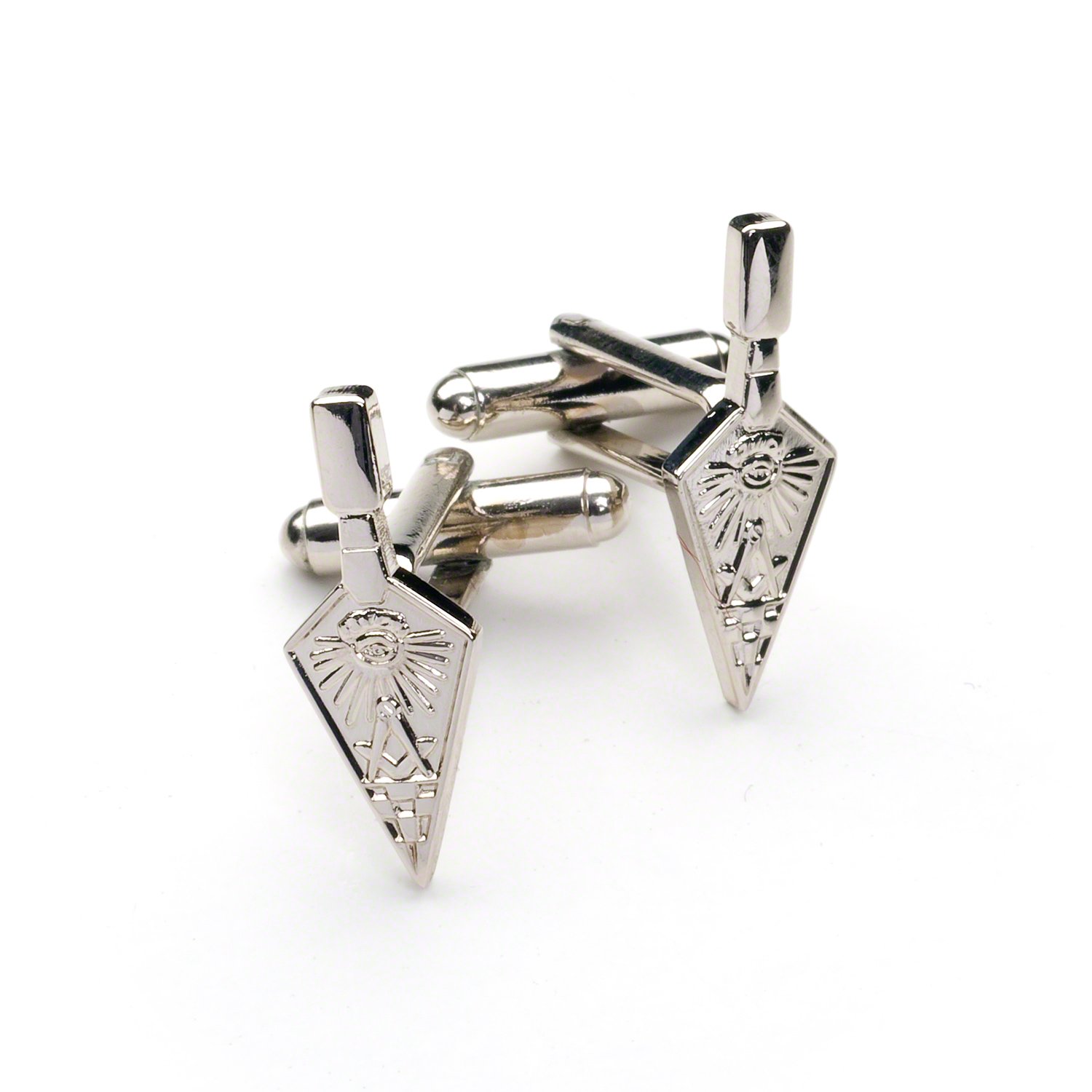 THE MASONIC COLLECTION - Trowel Shaped Square & Compass Pavement Cufflinks for Men - Silver Plated - Comes in a Velvet Pouch/Gift Box - Freemason Gifts for Men