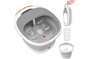 KNQZE Foot Spa Foot Bath Massager with Heat, Bubbles, Vibration, Red Light, Collapsible Pedicure Foot Soaker w/Remote Control, Removable Massage Rollers, Water Electricity Separation, for Tired Feet Relief
