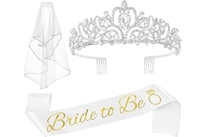 JETKONG 3 Pcs Bachelorette Party Decorations Bridal Shower Crown, Bride to Be Sash&Veil for Women Bachelorette Party Gifts, Bachelorette Party Supplies, Gifts, Favors (Silver)