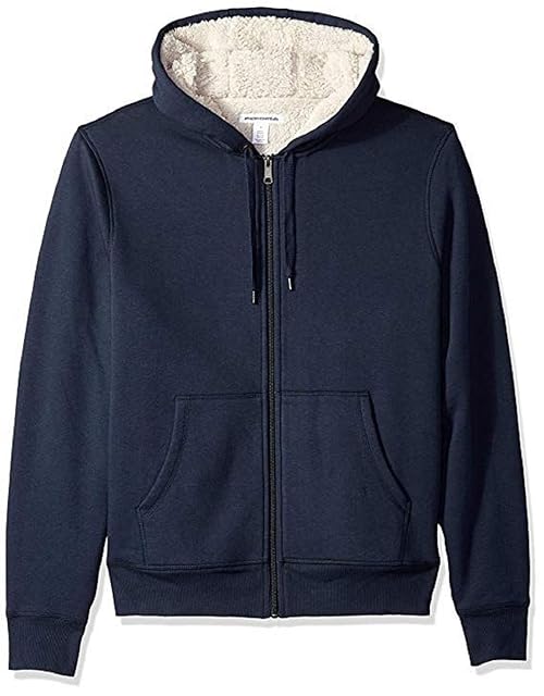 Amazon Essentials Women's Sherpa-Lined Fleece Full-Zip Hooded Jacket (Available in Plus Size), Navy Heather, X-Large