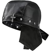 JAZTAKU Punk Doo Do Rag Women's Cycling Caps Skull Hat Leather Head Wrap Biker Skull Motorcycle Cap Bandana Black