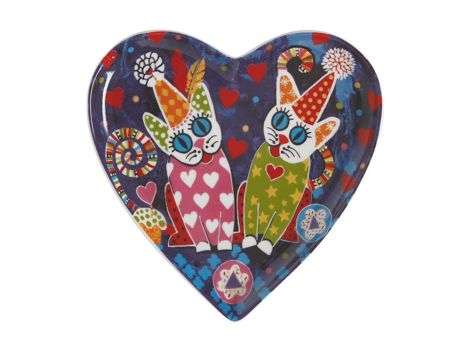 Maxwell & Williams Love Hearts Heart Shaped Side Plate with Cup Cakes Design, Gift Boxed, Porcelain, Navy Blue, 15.5 cm