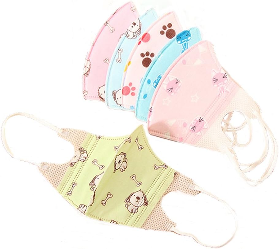 30 Pcs Cute Kids' Face Mask,Flyusa 3 Layer Cartoon Print Disposable Non-Woven Fabric Anti Dust Filter Anti Flu Pollution Earloop Face Mouth Mask Covers for Baby Kids Children