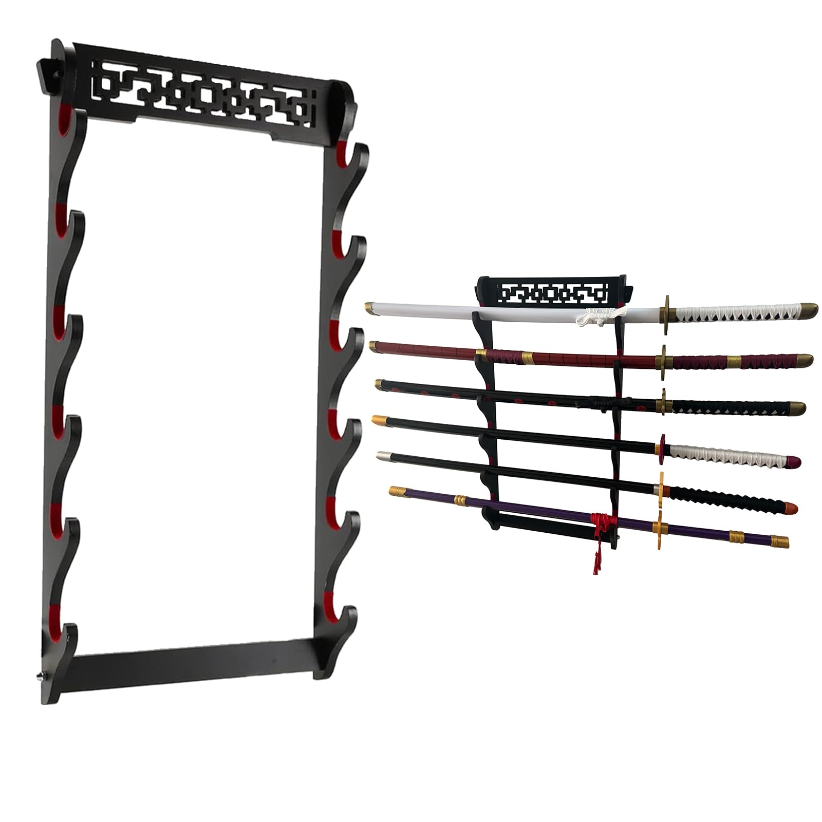 Dfdvye Katana Sword Holder - 6 Tier Samurai Sword Display Rack With Wall Mount for Wakizashi and Tanto