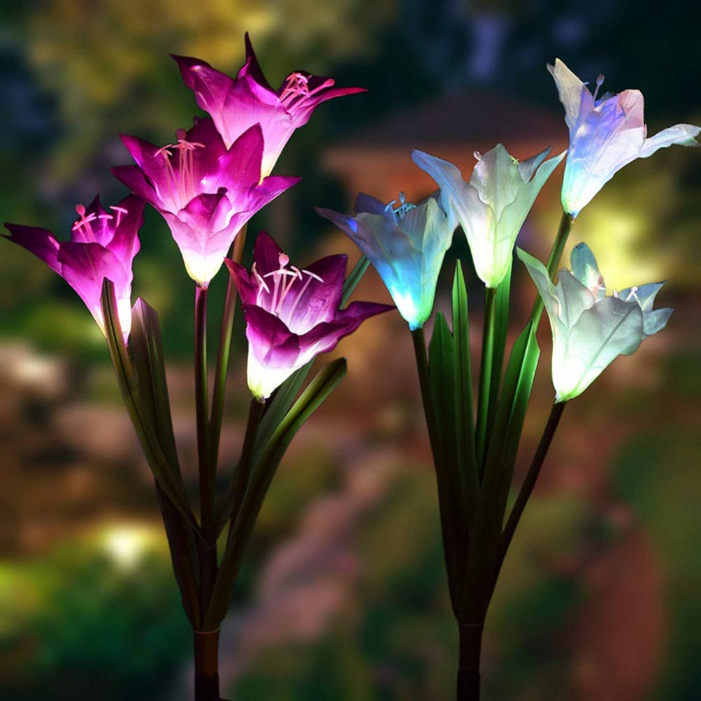 Uonlytech Solar Lily Lights Outdoor Solar Garden Lights 4 LED Lily Shape Night Lights for Outdoor Garden Yard Landscape Lawn Home Decor